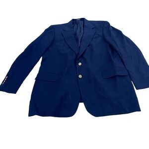 Tailors Row By Deansgate Worsted Wool Men's  Navy Blue Blazer Size 46 XL Flawed
